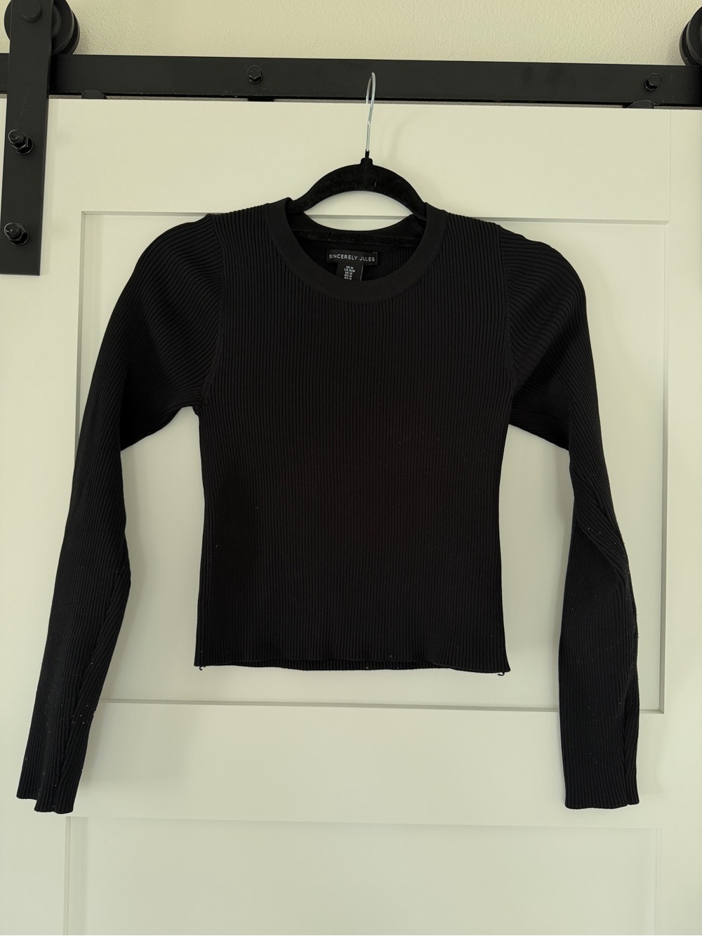 Sincerely Jules Black Ribbed Crewneck Long Sleeve Top